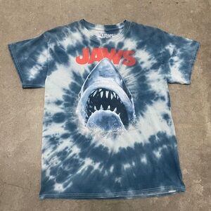 Y2K Style Jaws Shark The Movie Tye Dye T-Shirt Size Medium Blue Unisex